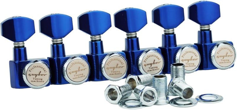 guyker 6 In-line Guitar Locking Tuners – 1:18 Lock String Tuning Key Pegs Machine Heads for Folk Classical Acoustic Electric Guitar - GK434, Blue Chrome - Image 3